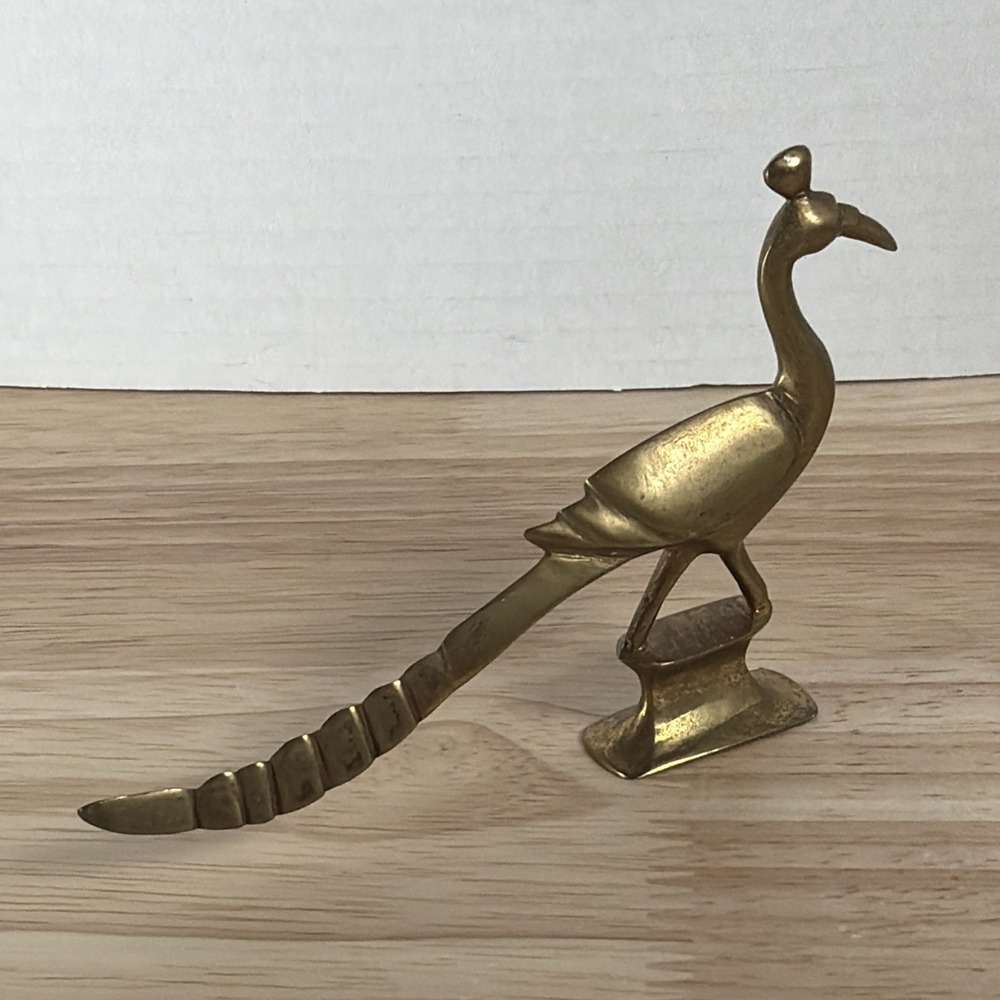 Mini Brass Vintage Peacock Figurine Statuette Made In India Mid Century Modern - Picture 5 of 7